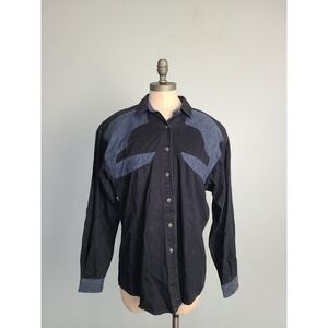 VTG Rocky Mountain Rockies Sz S Denim Top Western Paisley Blue Black Rodeo